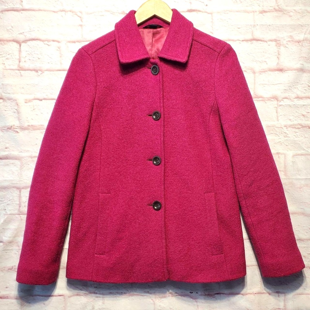 Lands End Wool Blend Pea Coat‎ Womens 8 Pink Button Up Sophisticated Barbiecore